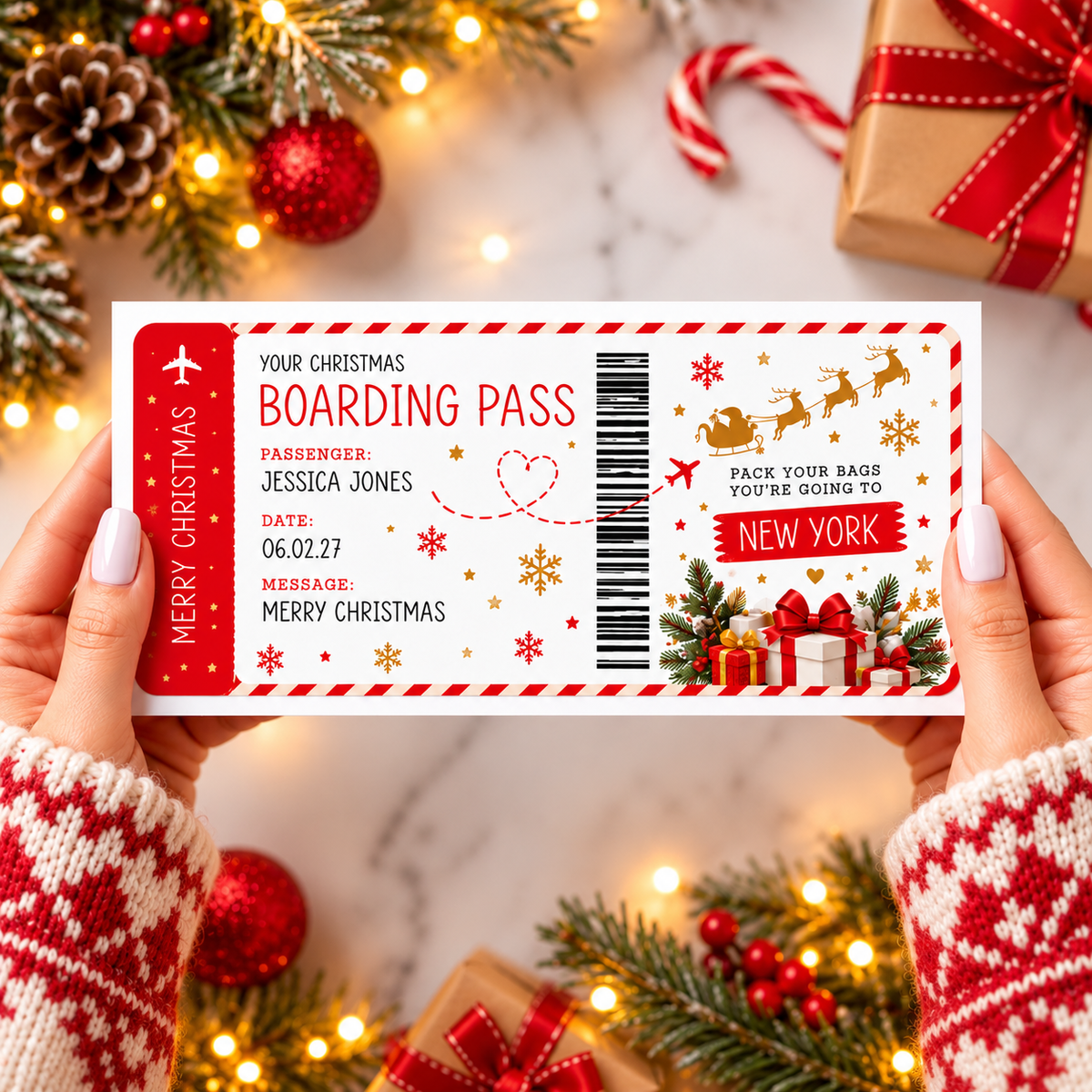 Personalised Christmas Boarding Pass Surprise Holiday Reveal Ticket Gift Voucher