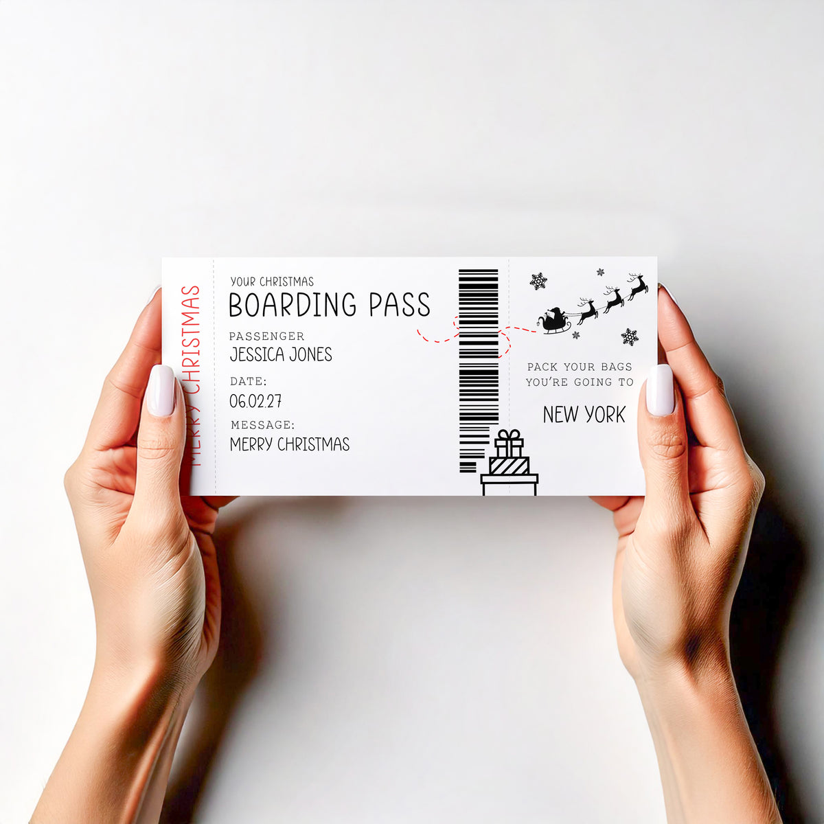 Christmas Personalised Boarding Pass Surprise Trip Reveal Faux Plane
