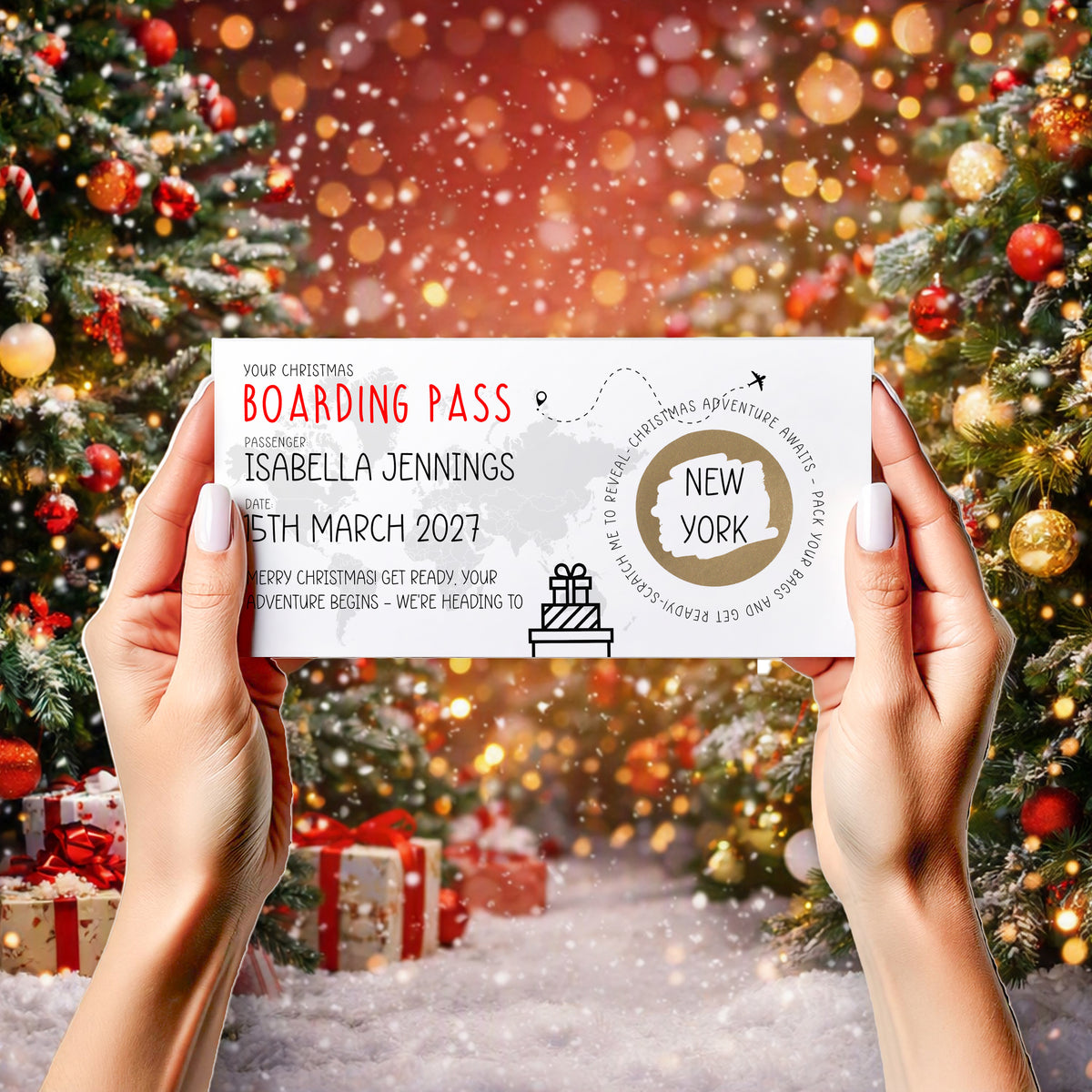 Personalised Christmas Scratch Off Boarding Pass Holiday Surprise Reveal Ticket