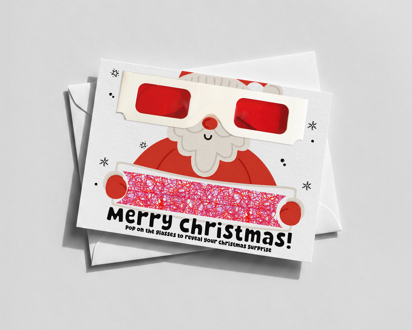 Personalised Christmas Reveal Card with 3D Glasses – Santa Surprise Message • Trip or Gift Reveal