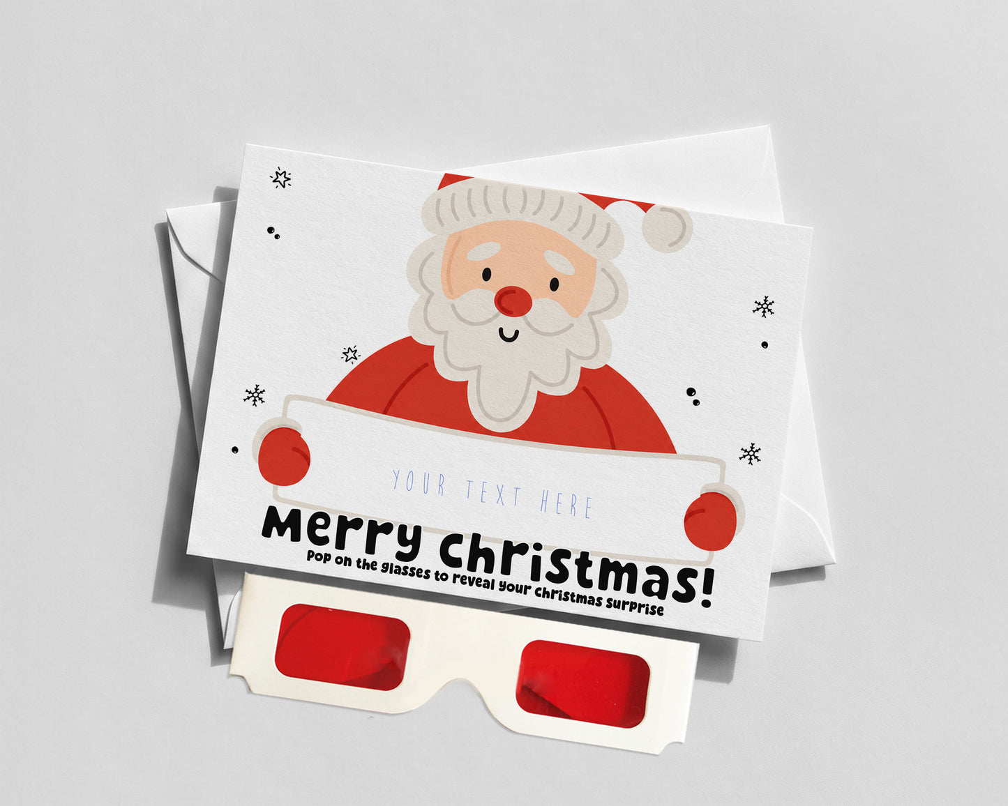 Personalised Christmas Reveal Card with 3D Glasses – Santa Surprise Message • Trip or Gift Reveal