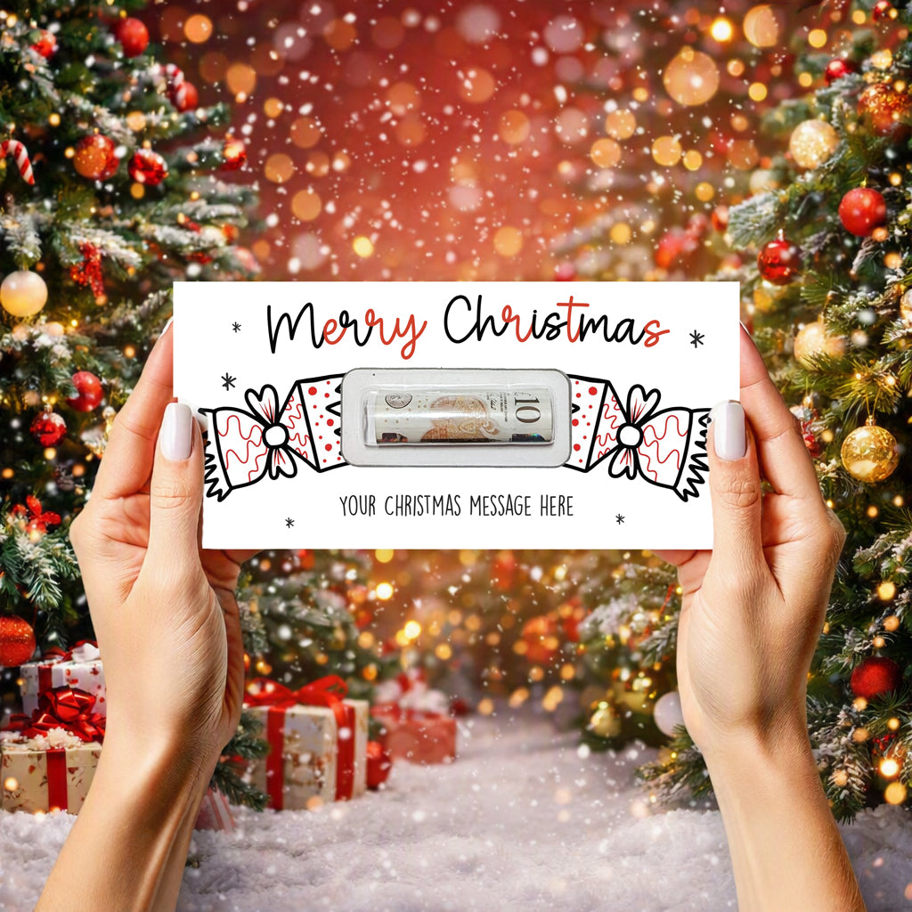 Personalised Christmas Money Wallet Card – Festive Gift Holder • Merry Christmas Cracker Design