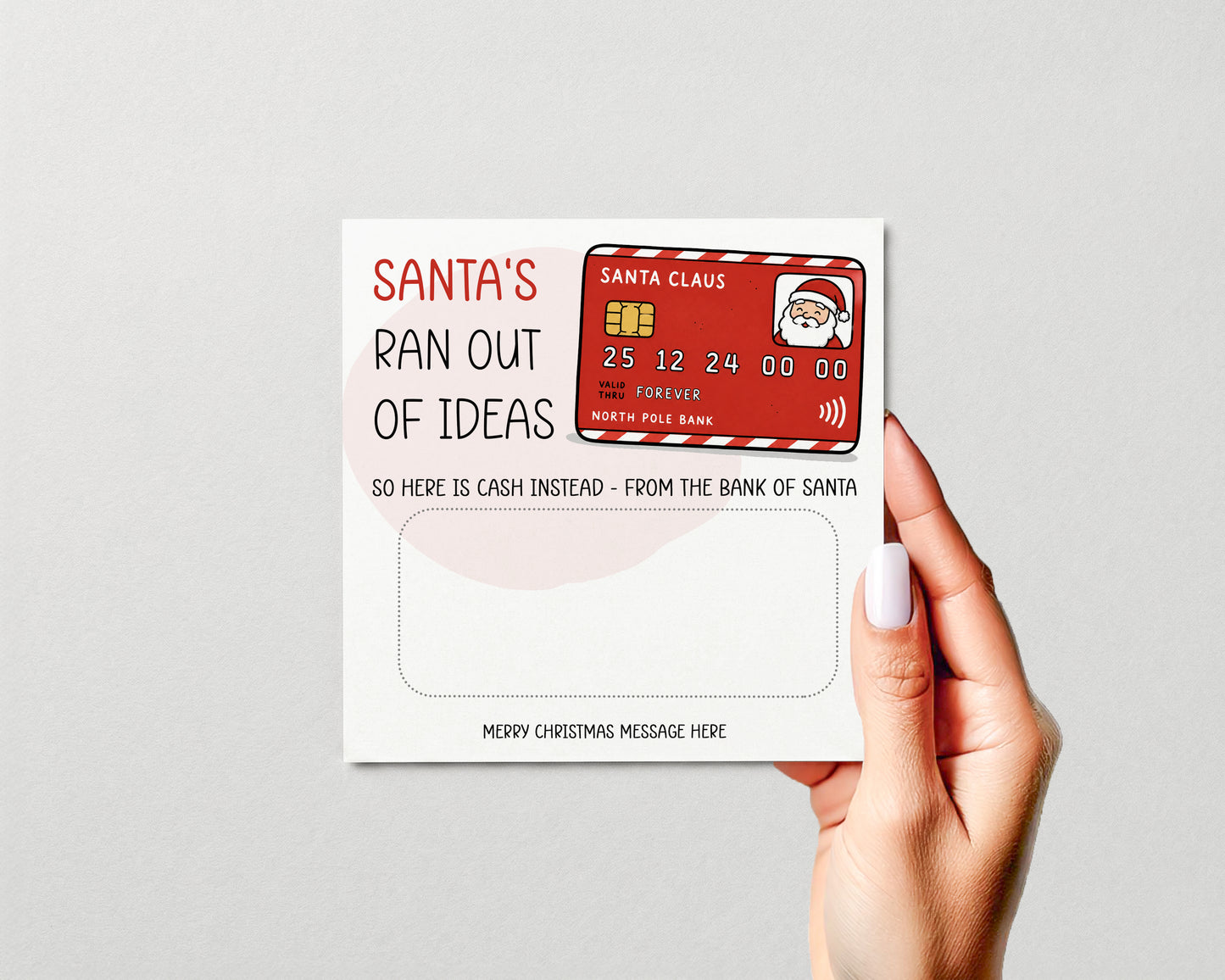 Personalised Christmas Money Holder Card, Santa Cash Gift Wallet, Festive Stocking Filler