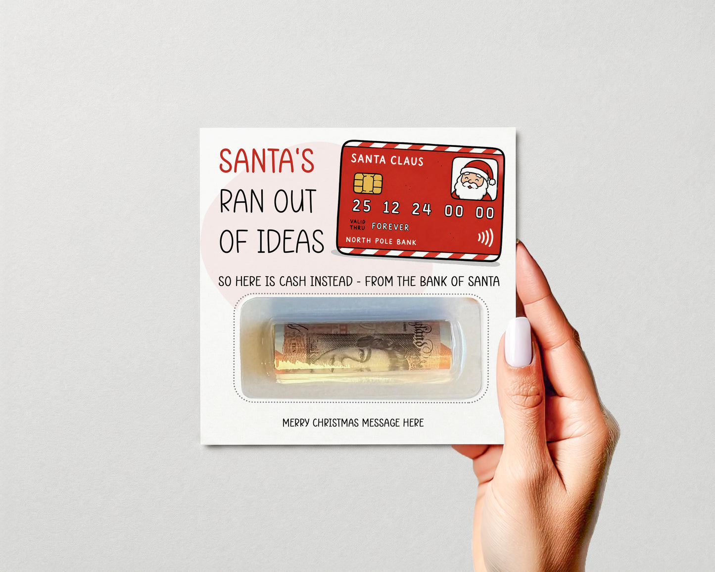 Personalised Christmas Money Holder Card, Santa Cash Gift Wallet, Festive Stocking Filler