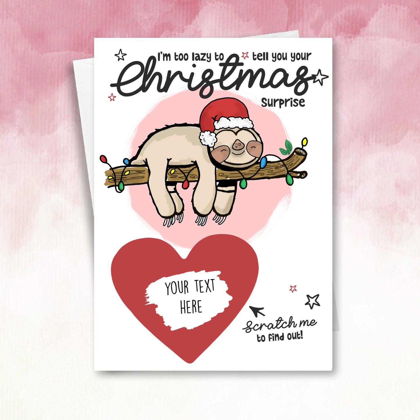 Personalised Sloth Christmas Scratch Card