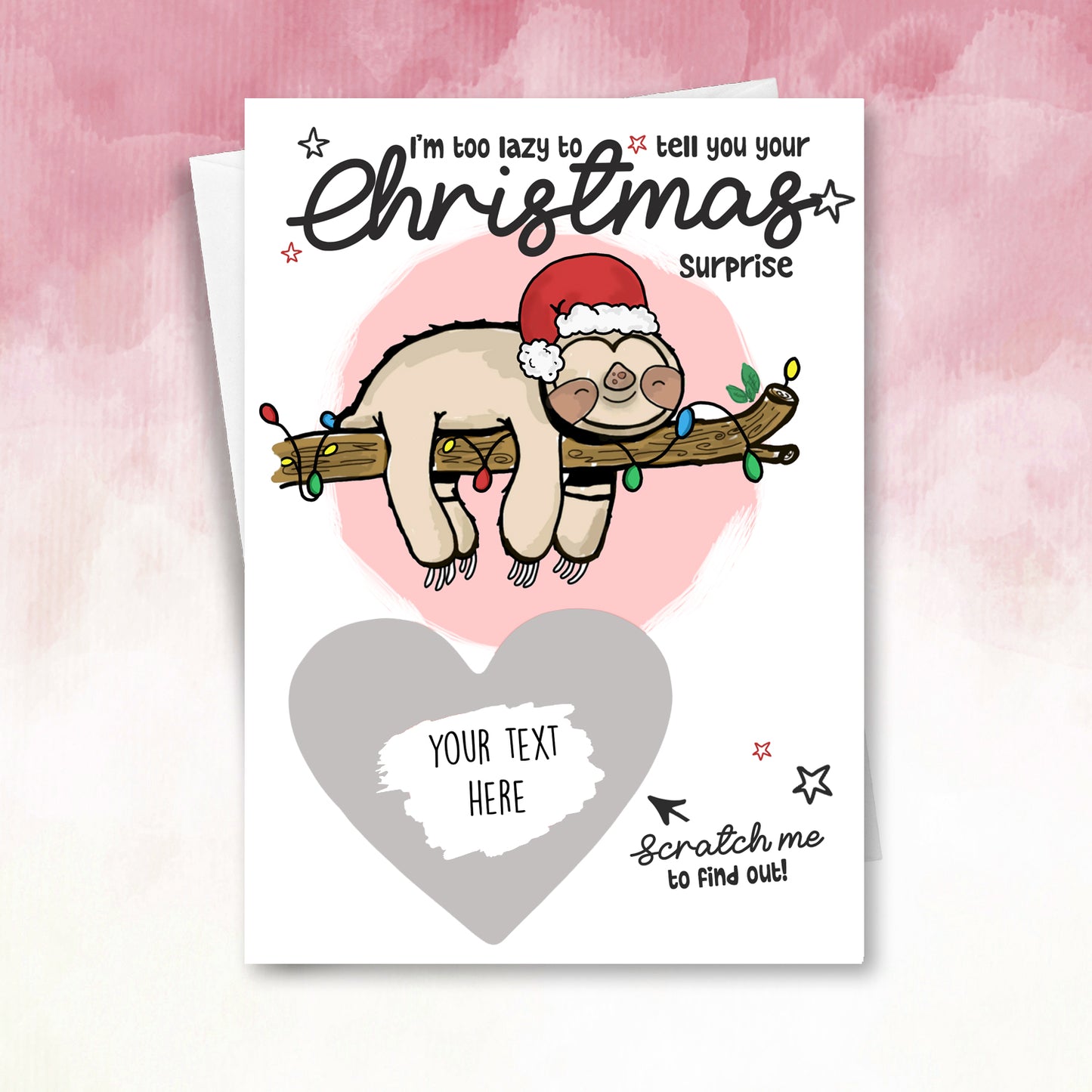 Personalised Sloth Christmas Scratch Card