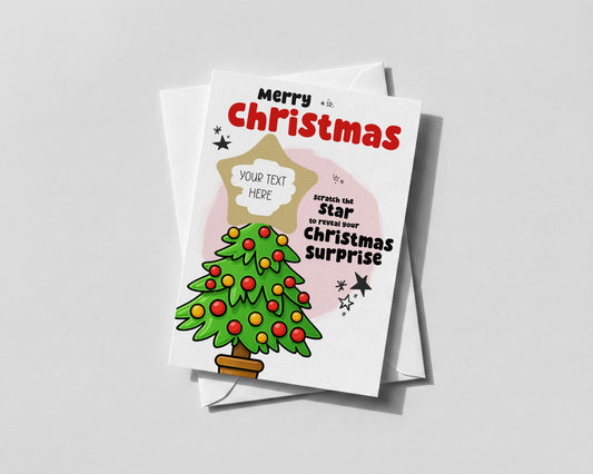 Personalised Christmas Surprise Scratch Card – Christmas Tree with Scratch Star – Gift Reveal