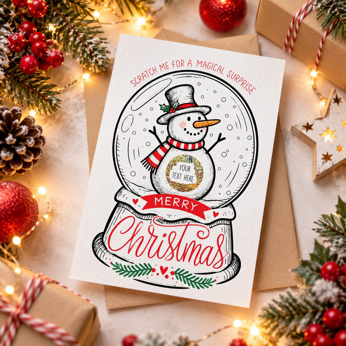 Personalised Christmas Snowman Scratch Off Card Surprise Gift Reveal Ticket