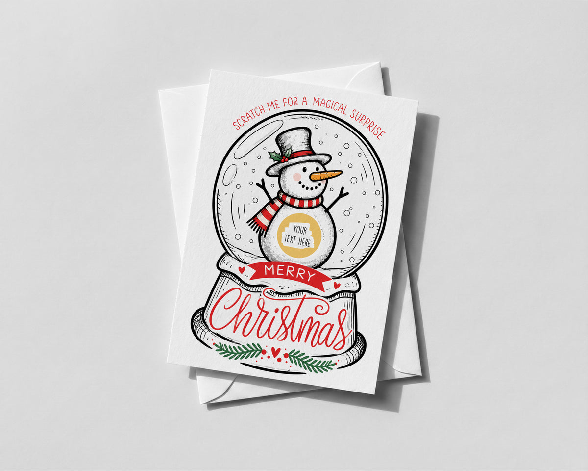 Personalised Christmas Snowman Scratch Off Card Surprise Gift Reveal Ticket