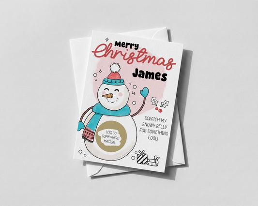 Personalised Scratch Off Snowman Christmas Card – Fun Reveal Gift for Kids & Family Holiday, Tickets, iou Reveals