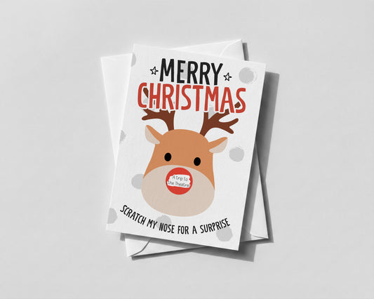Personalised Reindeer Scratch‑Off Christmas Card • Secret Santa Gift Reveal