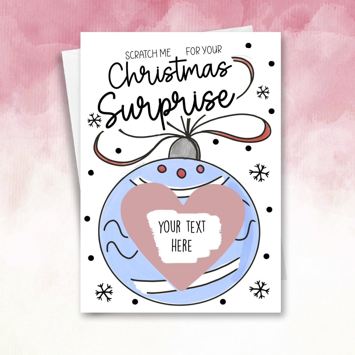 Personalised Christmas Blue Bauble Scratch Off Card