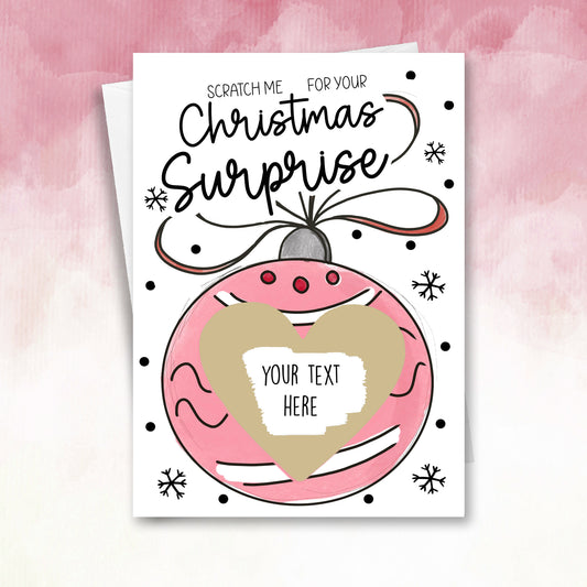 Personalised Christmas Red Bauble Scratch Off Card