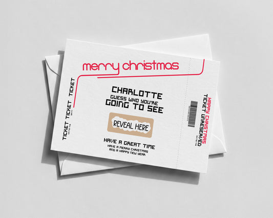 Personalised Xmas Gig Ticket – Scratch Off Band Reveal – Christmas Surprise Card
