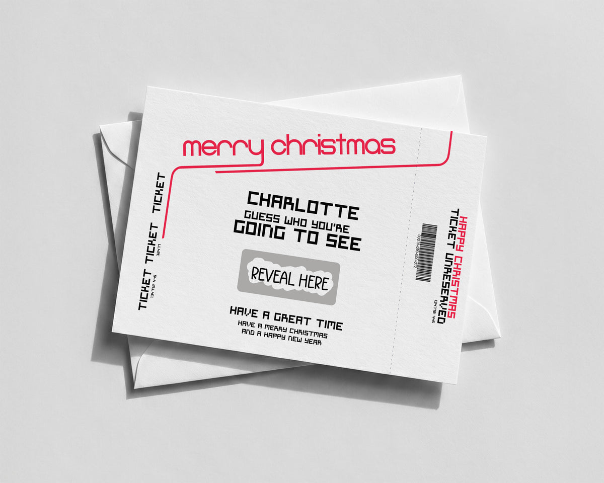 Personalised Xmas Gig Ticket – Scratch Off Band Reveal – Christmas Surprise Card