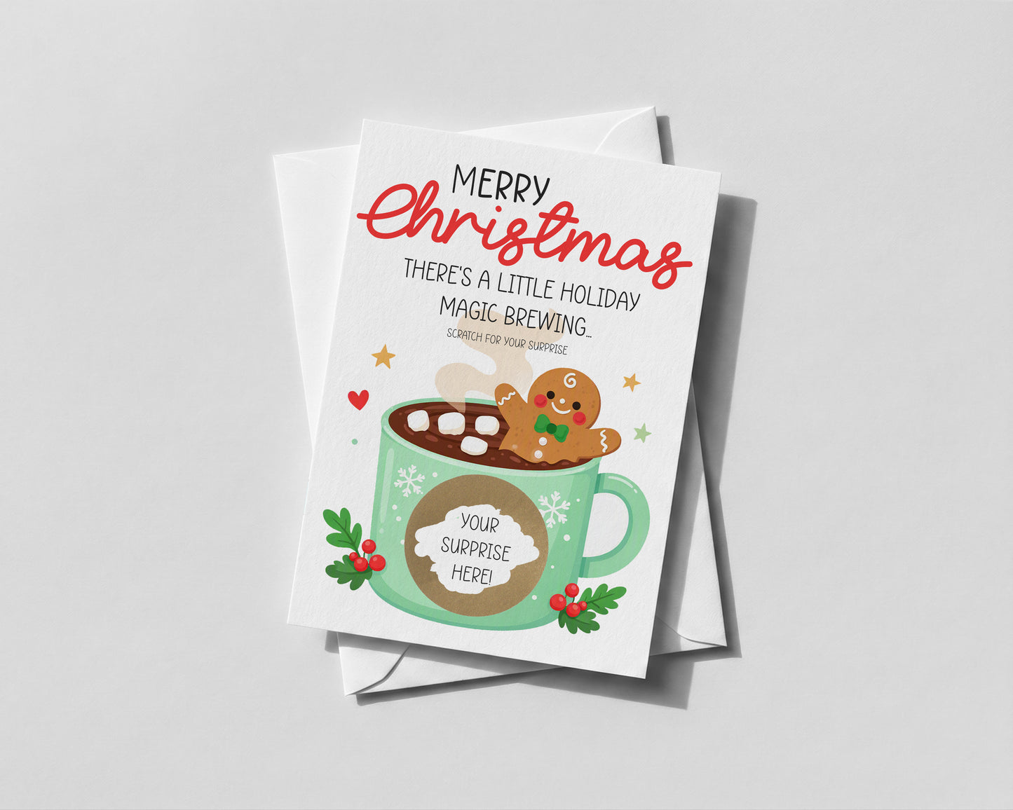 Personalised Scratch Off Christmas Mug Card • Cute Gingerbread Hot Chocolate Design • Funny Festive Reveal Gift Idea