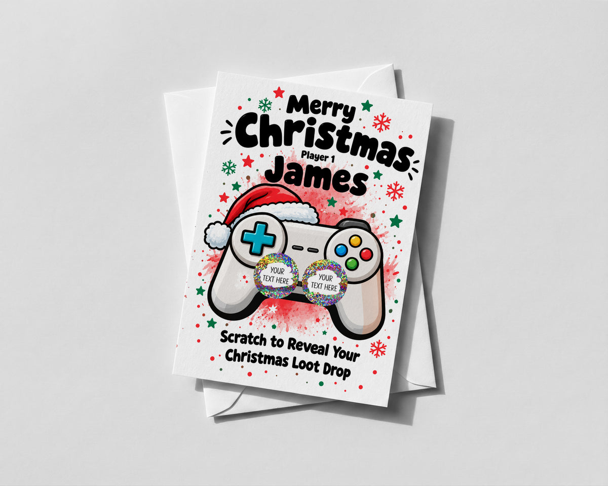 Personalised Christmas Gamer Scratch Off Card Gaming Gift Surprise Reveal Kids