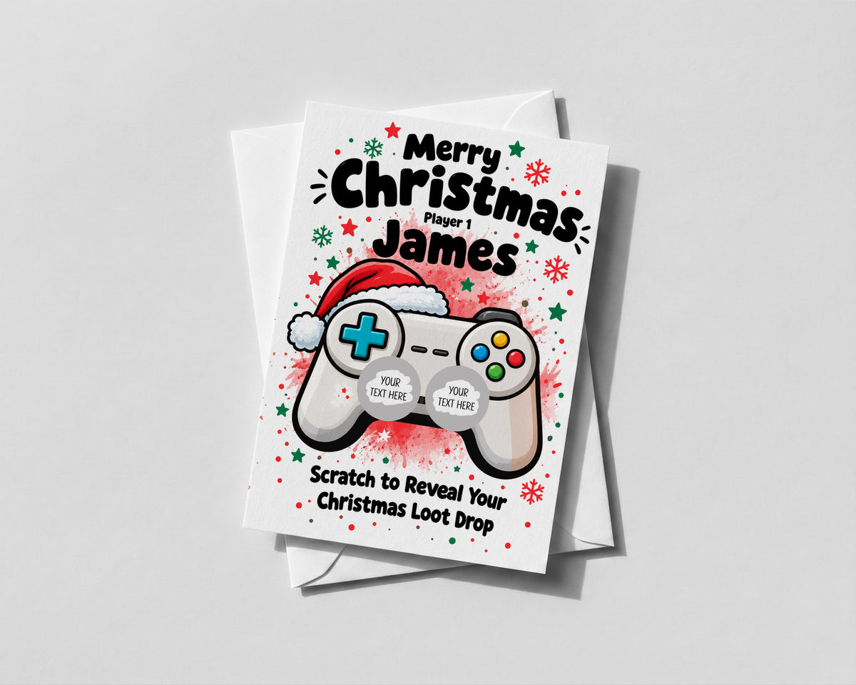 Personalised Christmas Gamer Scratch Off Card Gaming Gift Surprise Reveal Kids