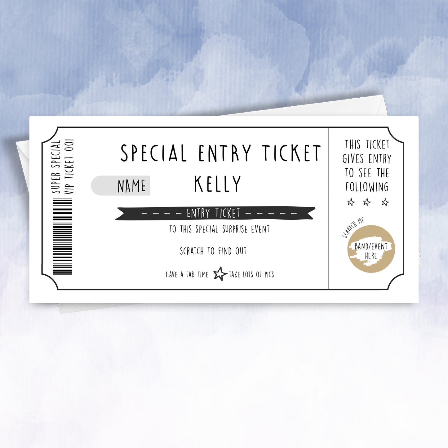 Personalised Band Reveal Scratch-Off Card – Festival or Show Surprise Ticket Reveal