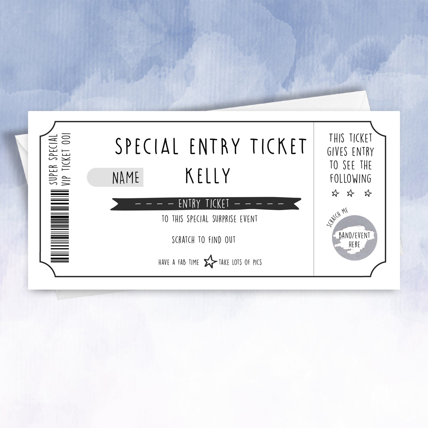 Personalised Band Reveal Scratch-Off Card – Festival or Show Surprise Ticket Reveal