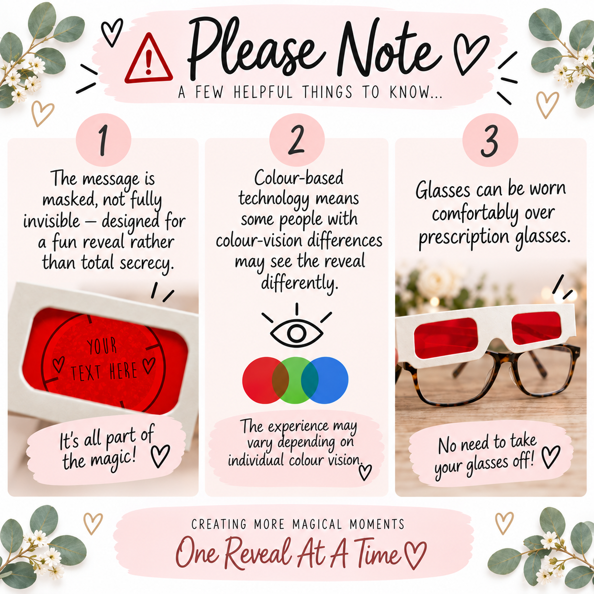 Secret Message Card with Reveal Glasses – Personalised Hidden Text Surprise Card