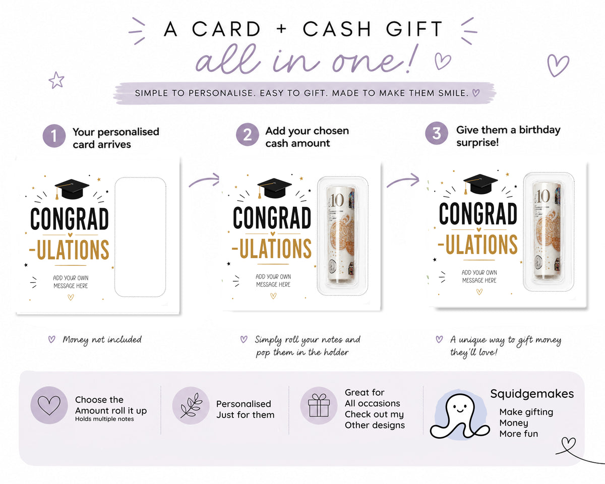 Personalised Graduation Money Holder Card, Congradulations Cash Gift, Graduate Keepsake