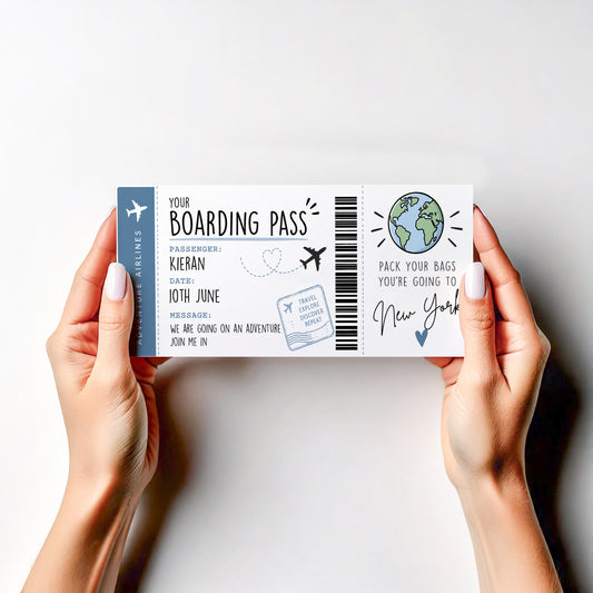 Personalised Boarding Pass Holiday Reveal Card Surprise Trip Travel Ticket Gift