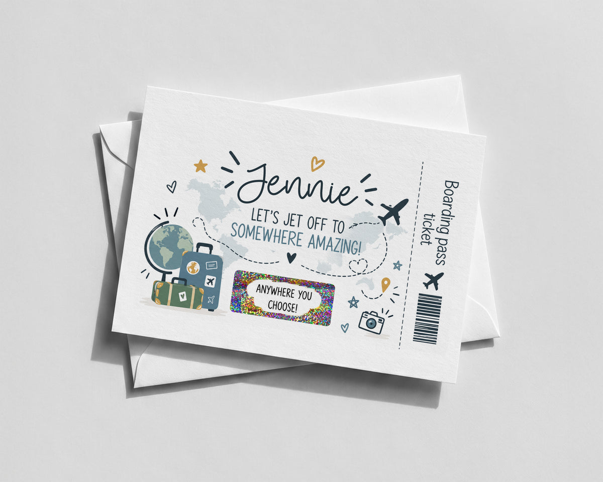 Personalised Holiday Reveal Scratch Off Card Boarding Pass Surprise Trip Travel Gift