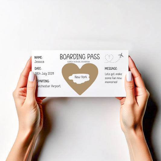 Personalised Scratch‑Off Boarding Pass | Surprise Trip Reveal Card | Holiday Announcement