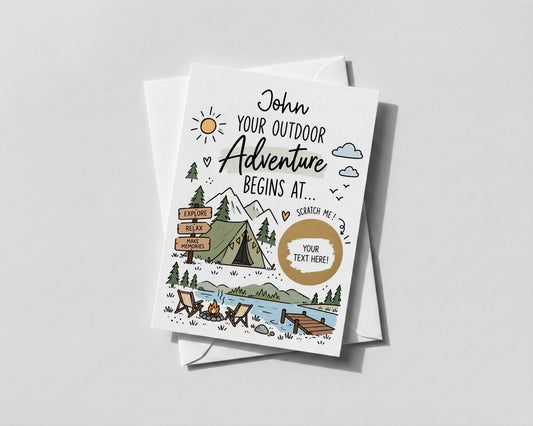 Personalised Camping Trip Reveal Scratch Off Card Staycation Glamping Holiday Gift