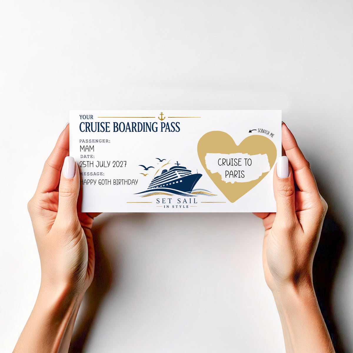 Personalised Cruise Reveal Scratch Off Card Boarding Pass Surprise Holiday Gift