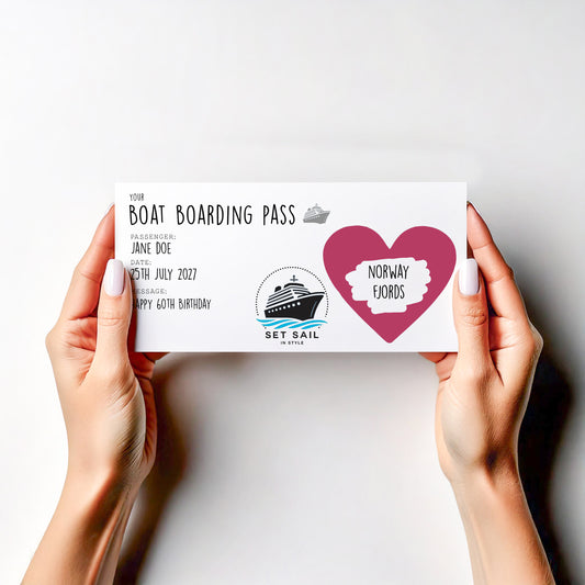 Scratch‑Off Boarding Pass Reveal • Personalised Cruise or Fjords Adventure