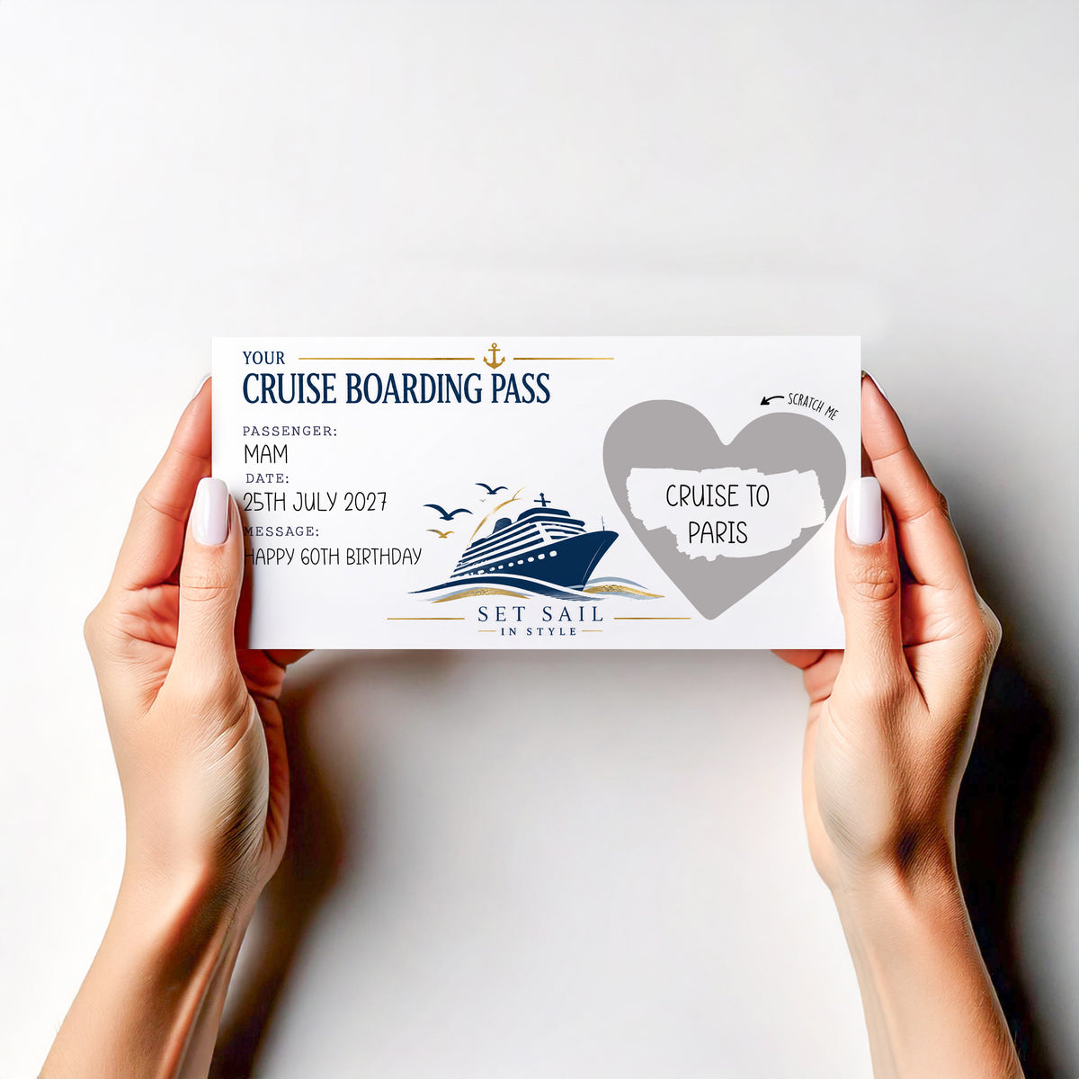Personalised Cruise Reveal Scratch Off Card Boarding Pass Surprise Holiday Gift