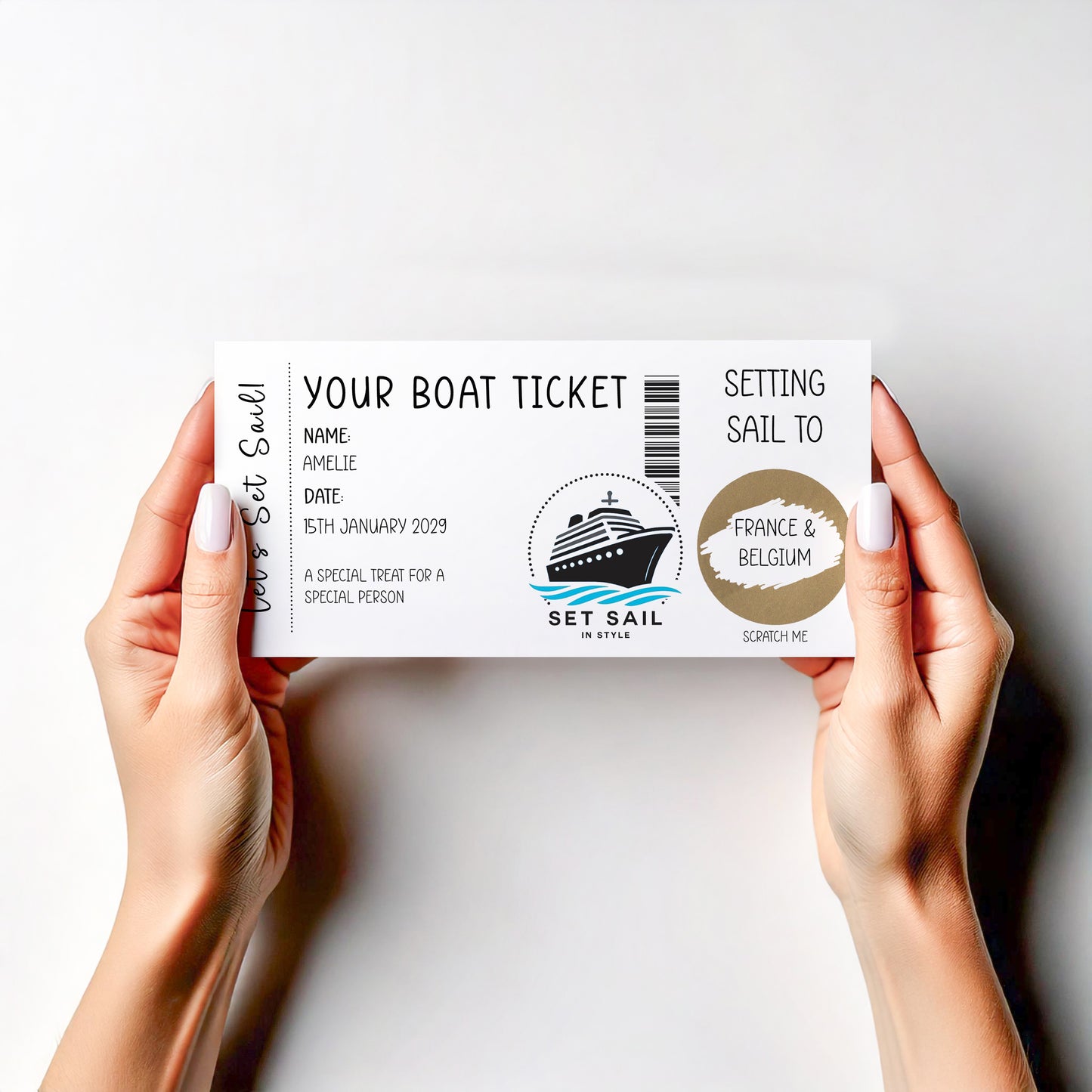 Personalised Cruise Reveal Card – Scratch Off Boarding Pass, Surprise Holiday Announcement