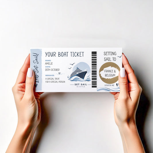 Personalised Cruise Reveal Scratch Off Card Surprise Holiday Boat Ticket Gift