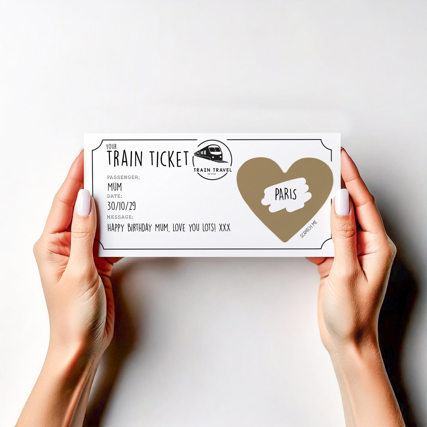 Personalised Train Ticket Scratch Card – Surprise Destination Reveal – Custom Travel Gift