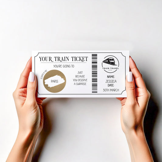 Personalised Faux Train Ticket Surprise Scratch Card