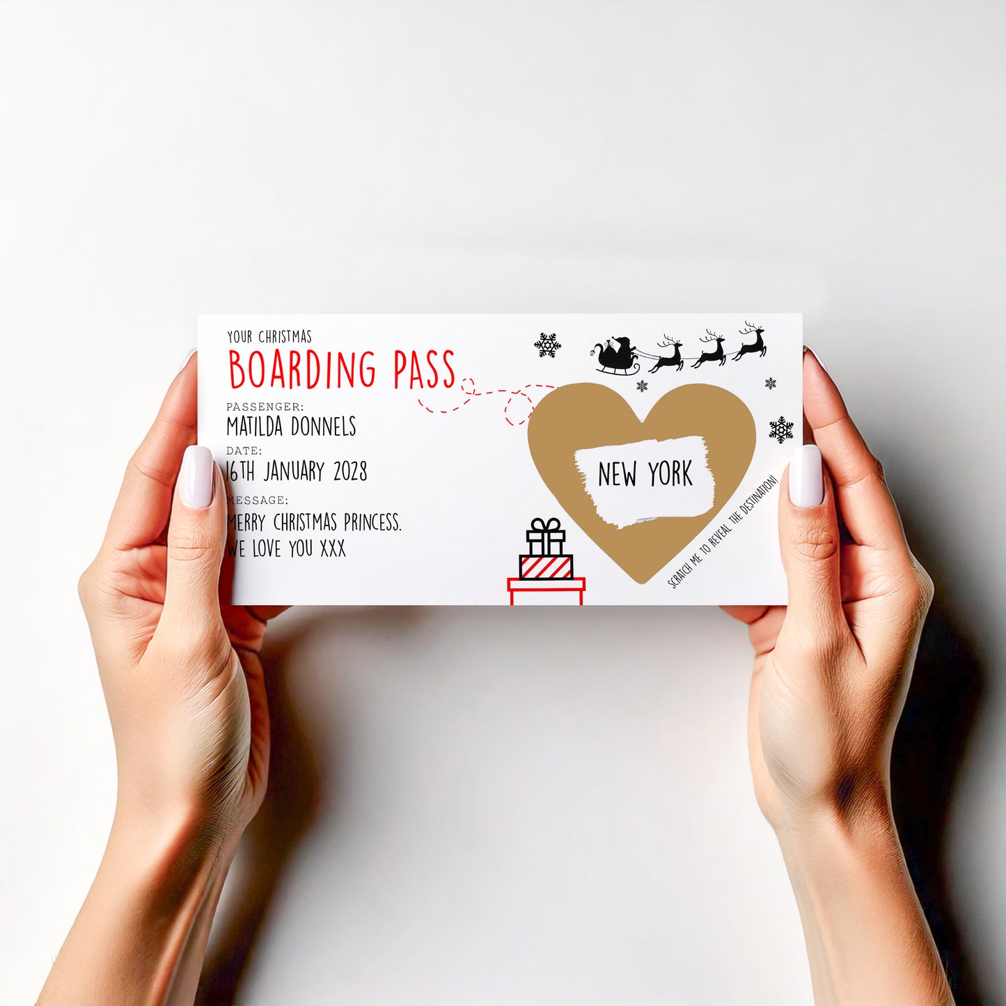 Personalised Christmas  Boarding Pass Scratch Card Surprise Reveal Holiday Plane Ticket