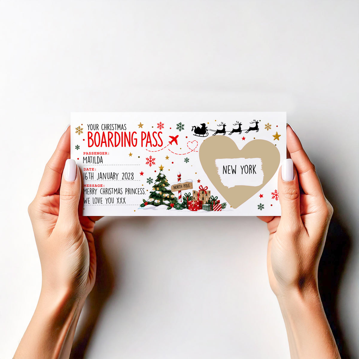 Personalised Christmas Holiday Reveal Scratch Off Card Boarding Pass Surprise Trip Gift