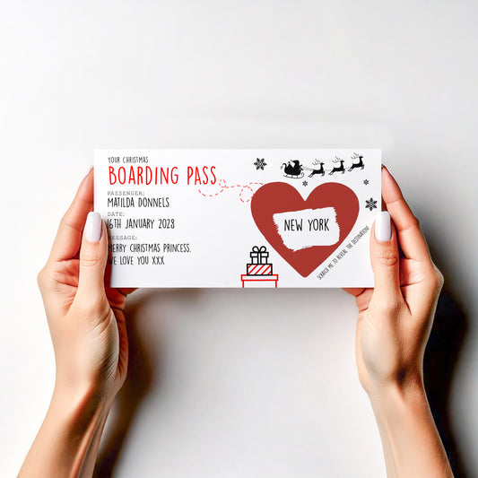 Personalised Christmas  Boarding Pass Scratch Card Surprise Reveal Holiday Plane Ticket