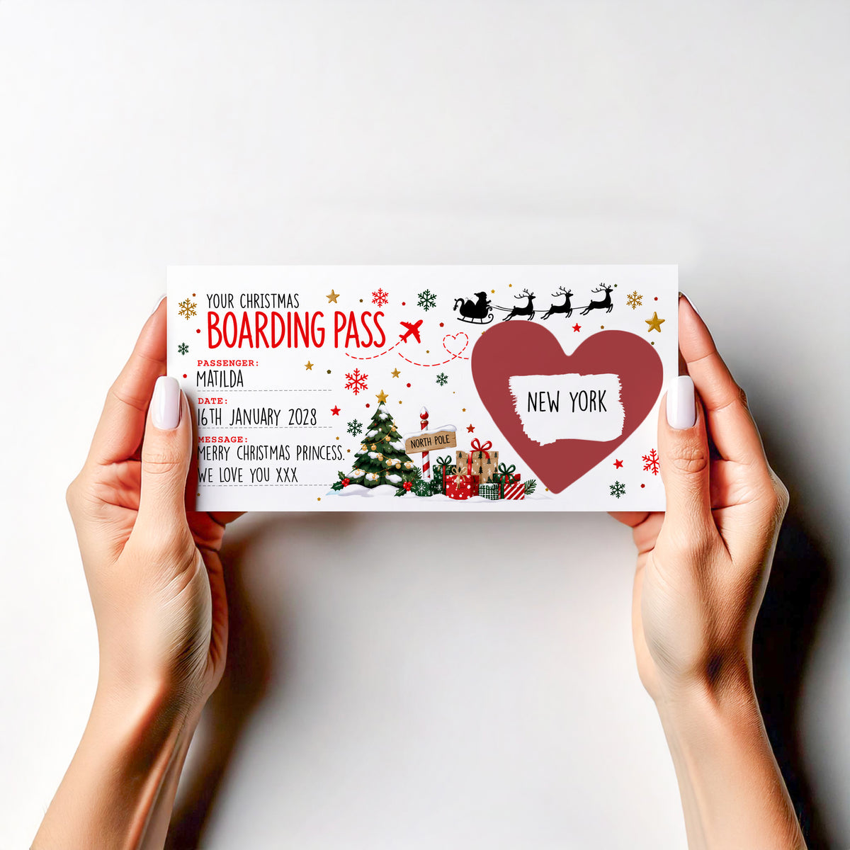 Personalised Christmas Holiday Reveal Scratch Off Card Boarding Pass Surprise Trip Gift