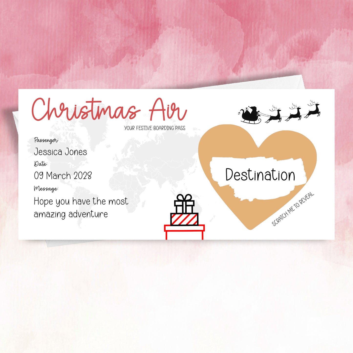 Personalised Christmas  Boarding Pass Scratch Card Surprise Reveal Holiday Plane Ticket