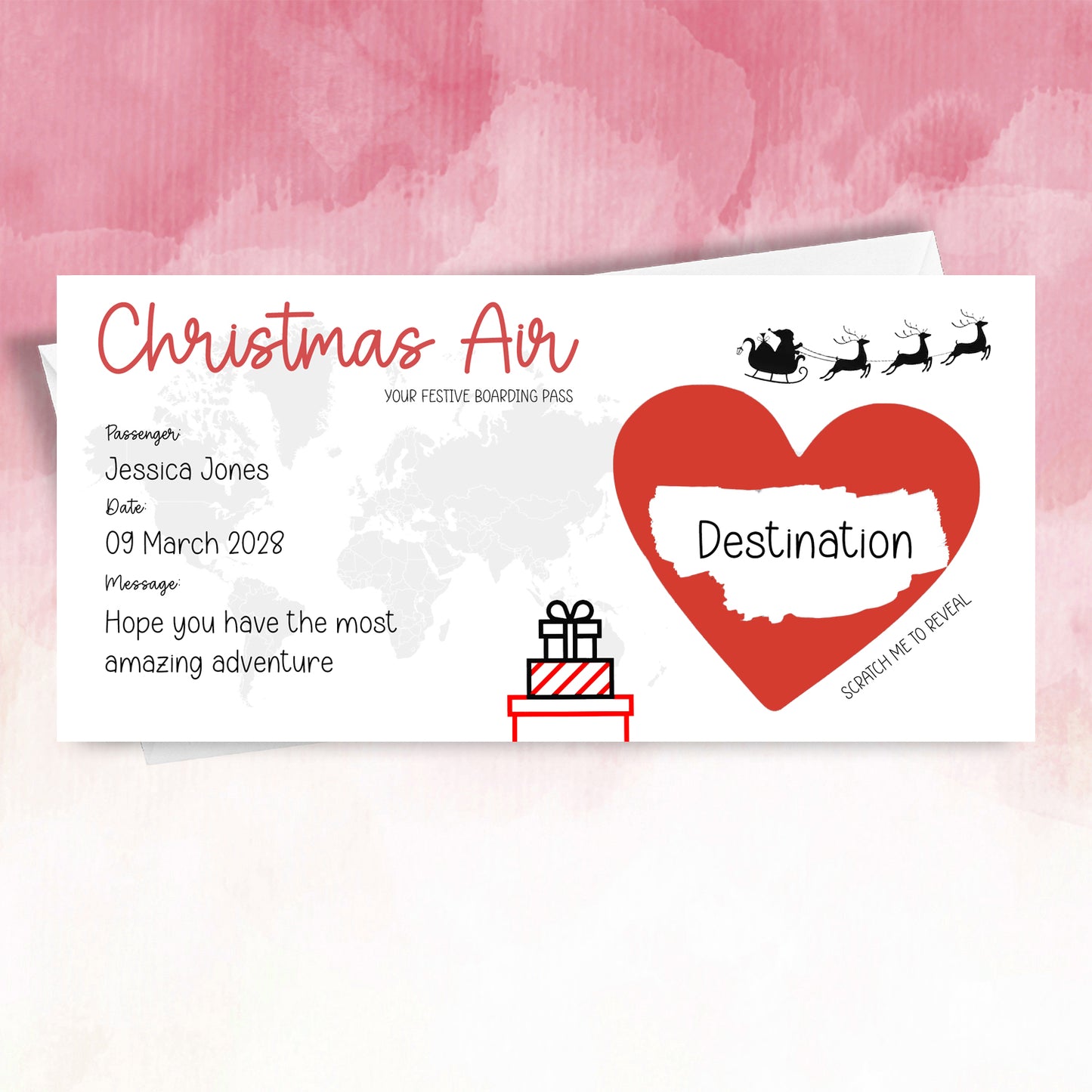 Personalised Christmas  Boarding Pass Scratch Card Surprise Reveal Holiday Plane Ticket