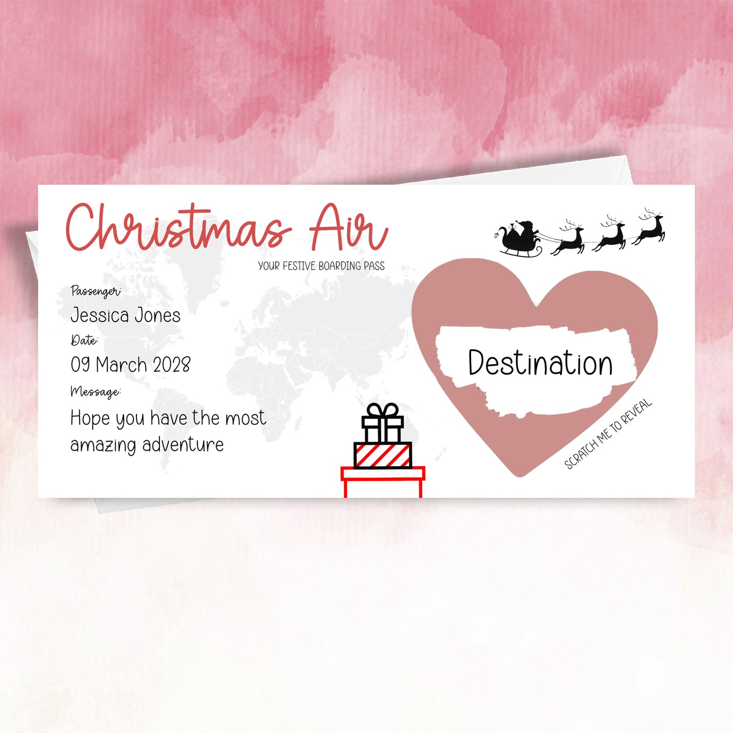 Personalised Christmas  Boarding Pass Scratch Card Surprise Reveal Holiday Plane Ticket