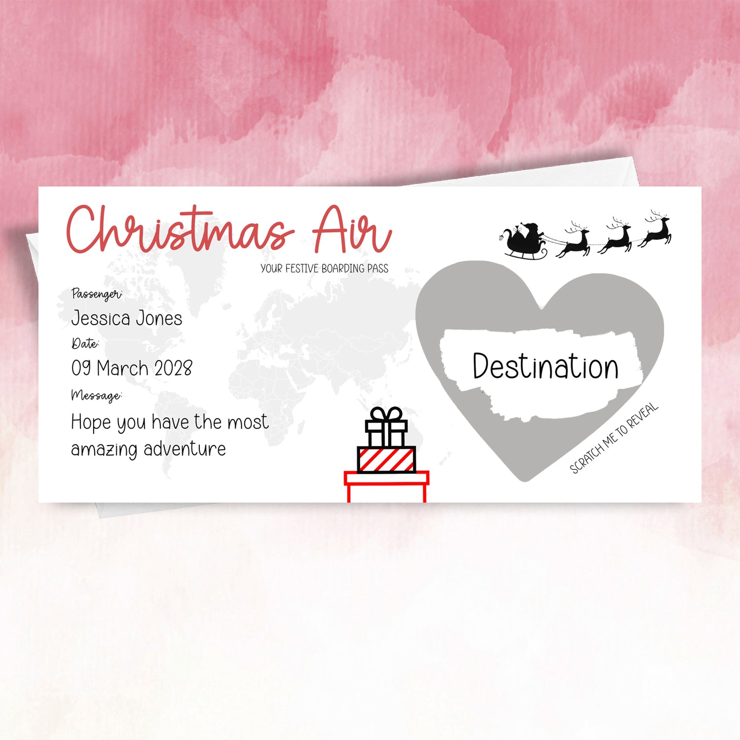 Personalised Christmas  Boarding Pass Scratch Card Surprise Reveal Holiday Plane Ticket