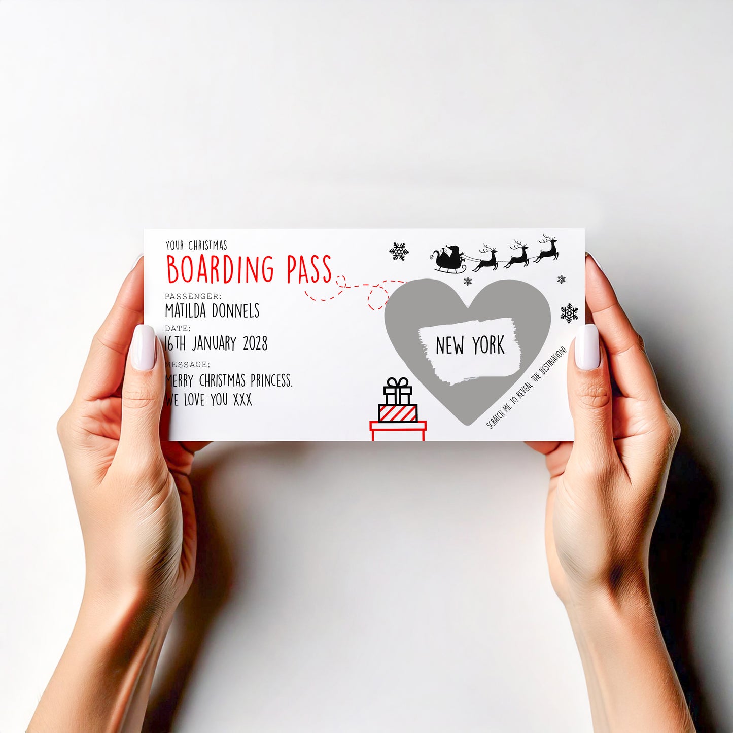 Personalised Christmas  Boarding Pass Scratch Card Surprise Reveal Holiday Plane Ticket