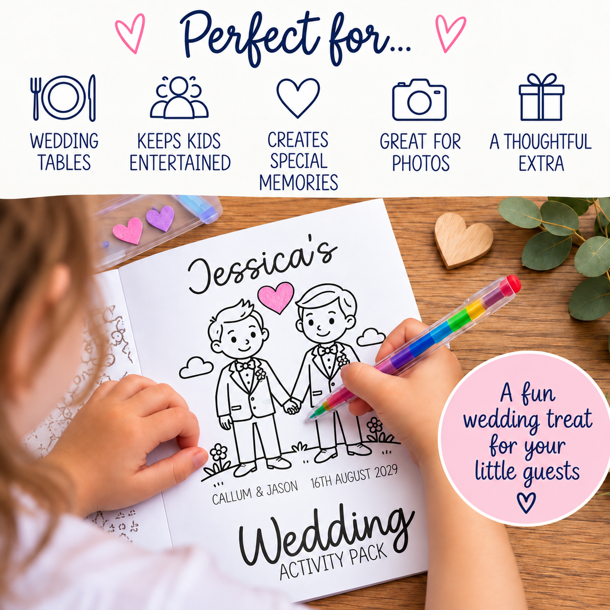 Personalised Gay Wedding Kids Activity Pack Two Grooms Colouring Book Favour