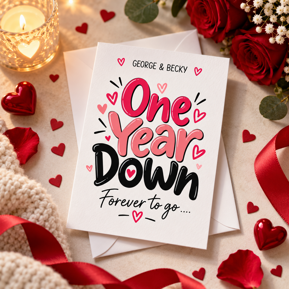 Personalised Anniversary Card One Two Years Down Forever To Go Couple Love Gift