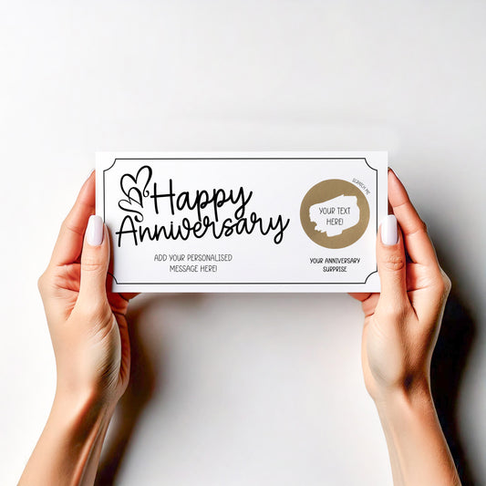 Personalised Anniversary Scratch Card – Surprise Reveal Gift, Romantic Trip or Experience Reveal