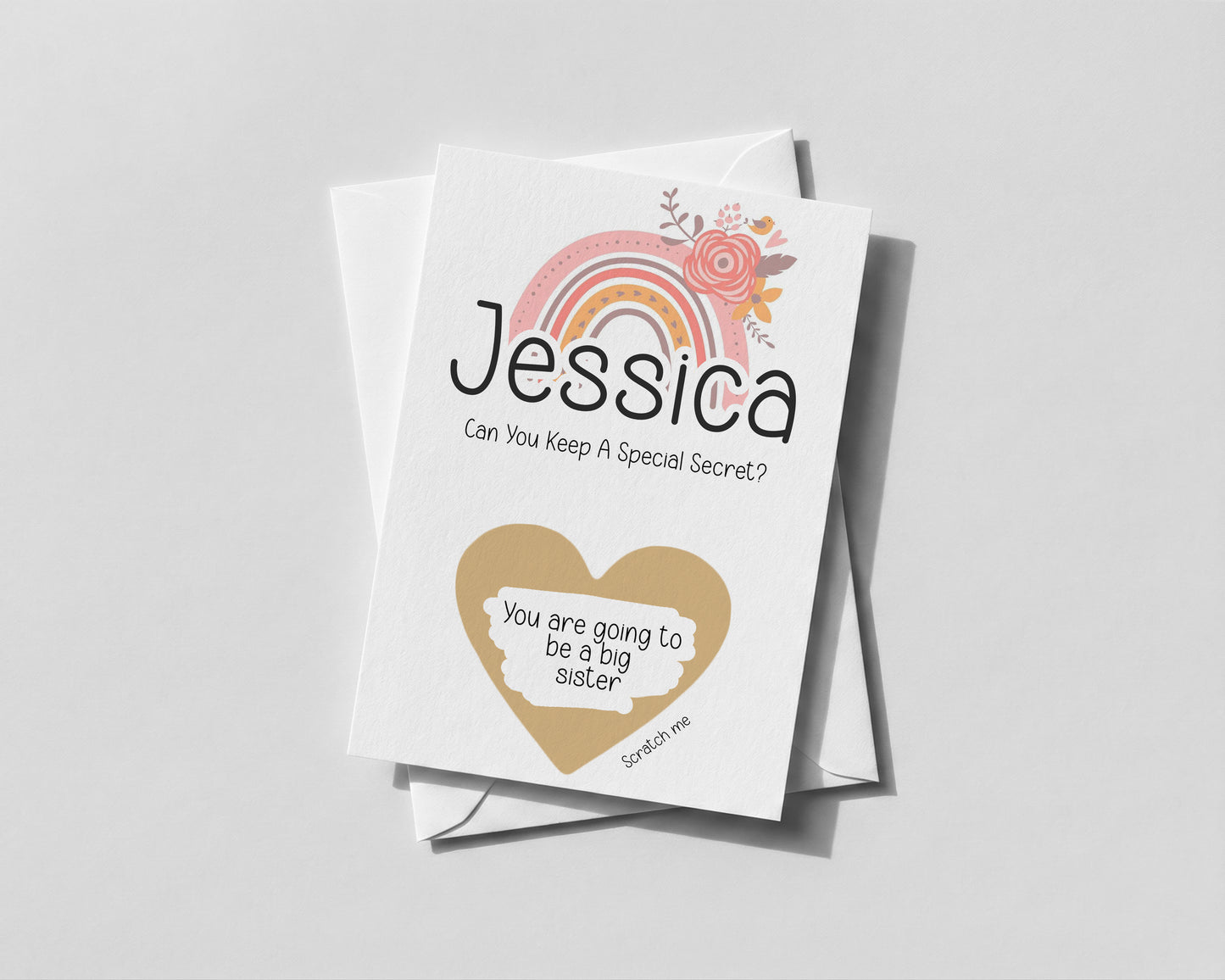 Personalised Big Sister Scratch Card – Pregnancy Reveal Baby Announcement Secret